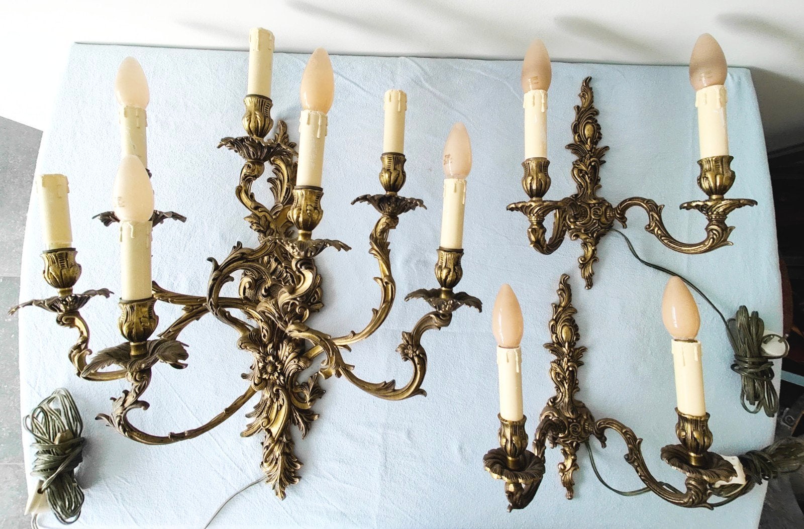 Set van 3 antieke bronzen wandlampen, barokstijl, Ophalen of Verzenden