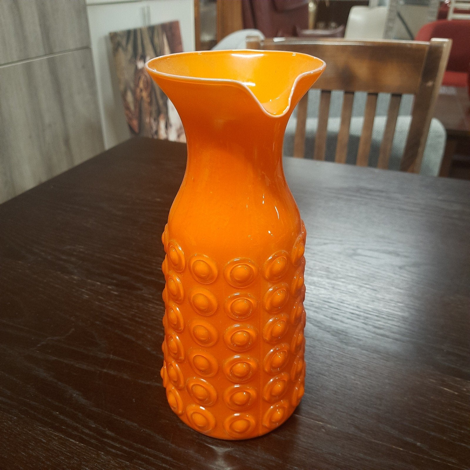 Vintage Oranje Glazen kan, karaf met bubbelpatroon, Ophalen of Verzenden