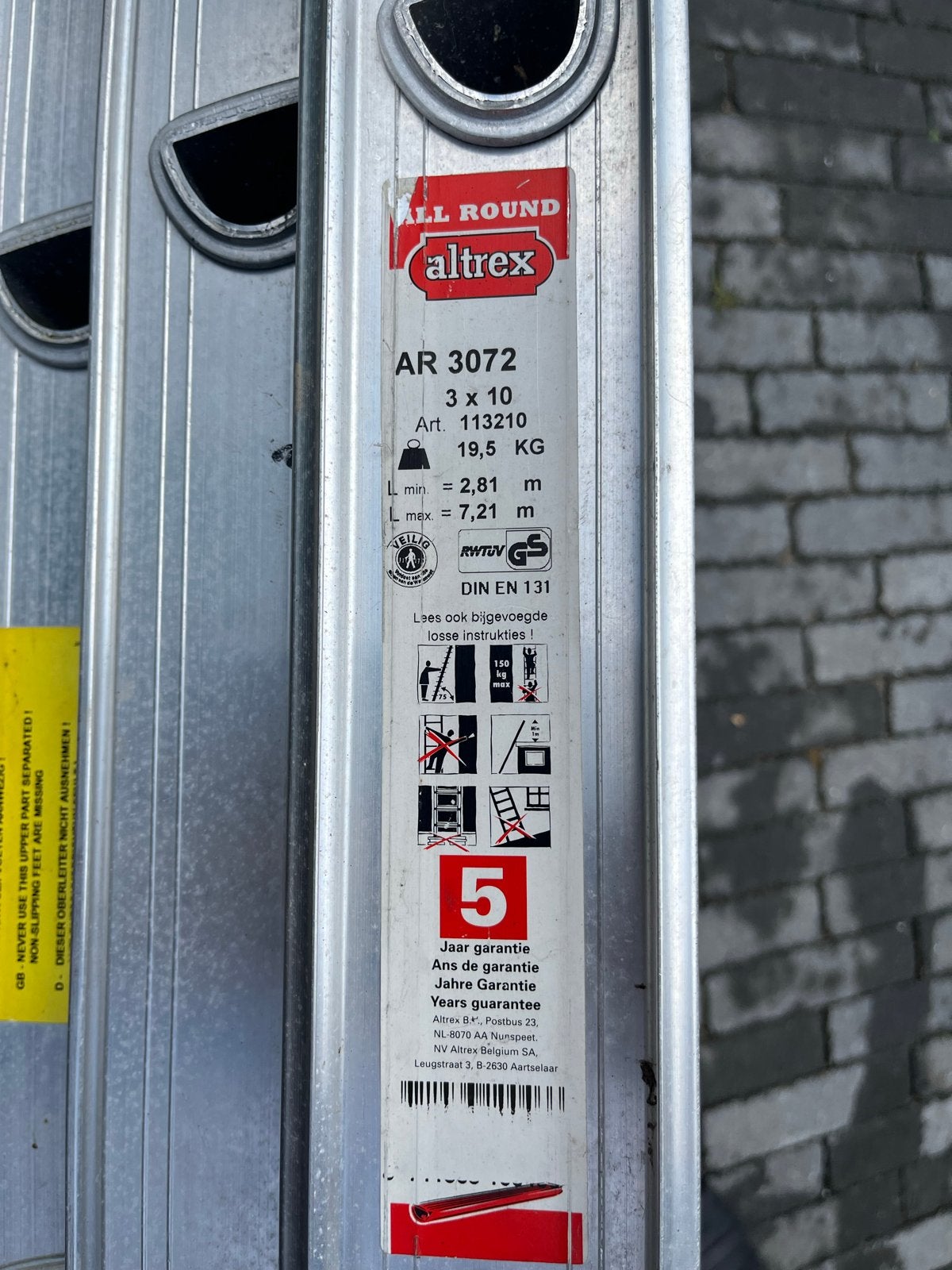 Altrex AR 3072 All Round Ladder 3x10 - 7,21m, Ophalen, Gebruikt, Ladder, Opvouwbaar of Inschuifbaar