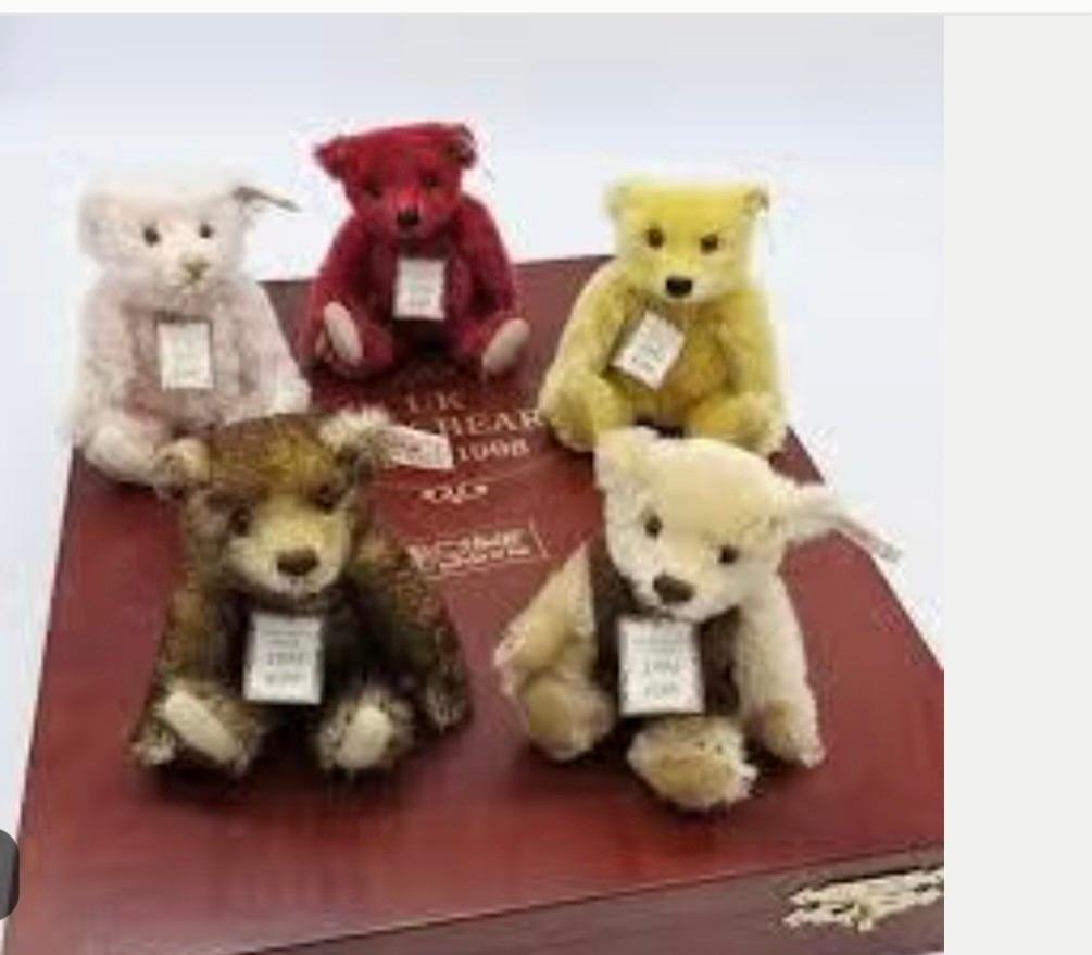 Steiff UK Baby Bears 1994-1998 in houten koffer 16 cm, Ophalen of Verzenden, Zo goed als nieuw, Stoffen beer, Steiff