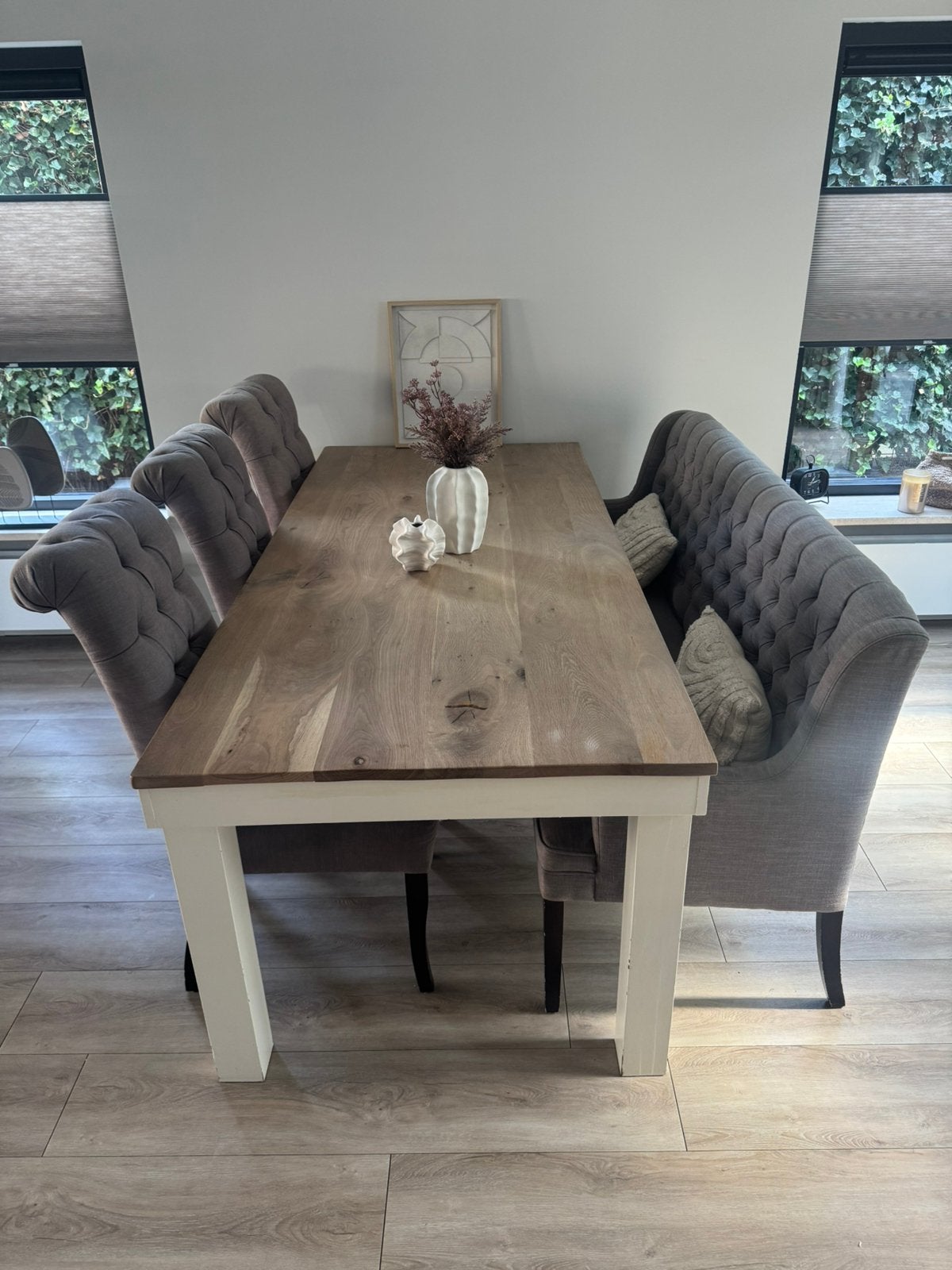 Complete eettafel met 3 stoelen en bankje, Ophalen