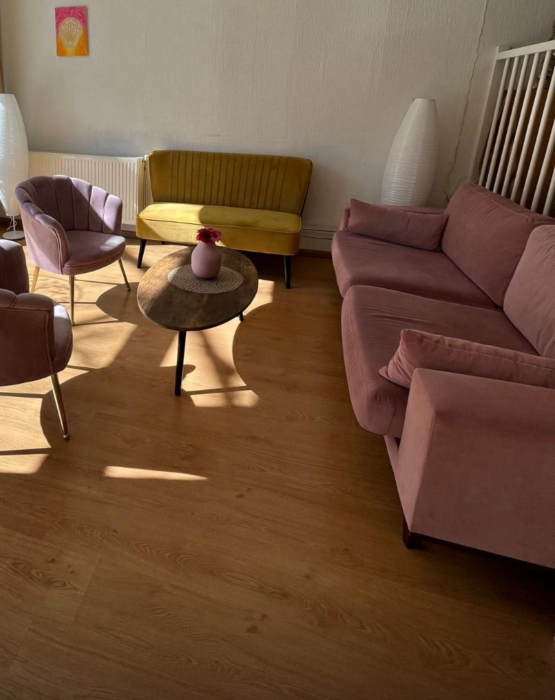 Roze velour 3-zits bank, Ophalen of Verzenden