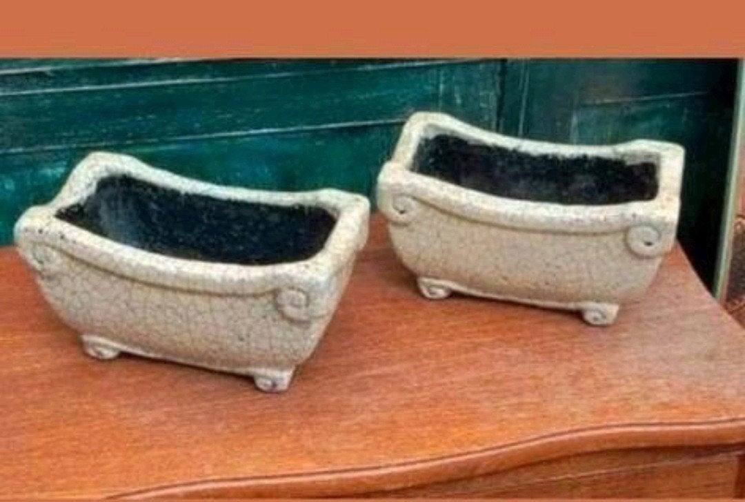 Set van 2 terracotta geglazuurde bloembakken, Tuin en Terras, Bloembakken en Plantenbakken, Gebruikt, Overige materialen, Binnen