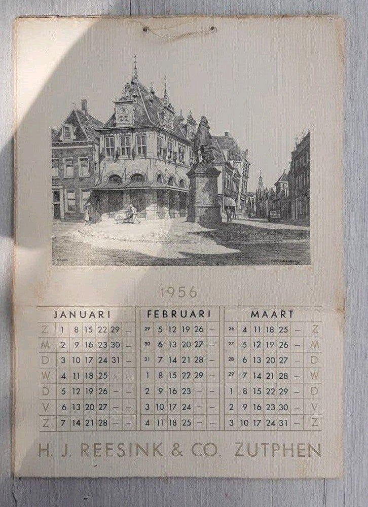 Kalender 1956 H.J.Reesink & Co Zutphen, Ophalen of Verzenden, Stadsgezicht