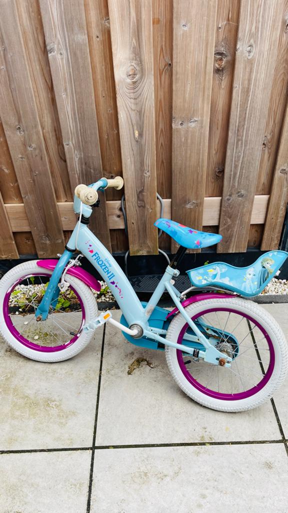 Frozen kinderfiets met zijwieltjes, Ophalen, Zijwieltjes, Velgrem, 16 tot 20 inch