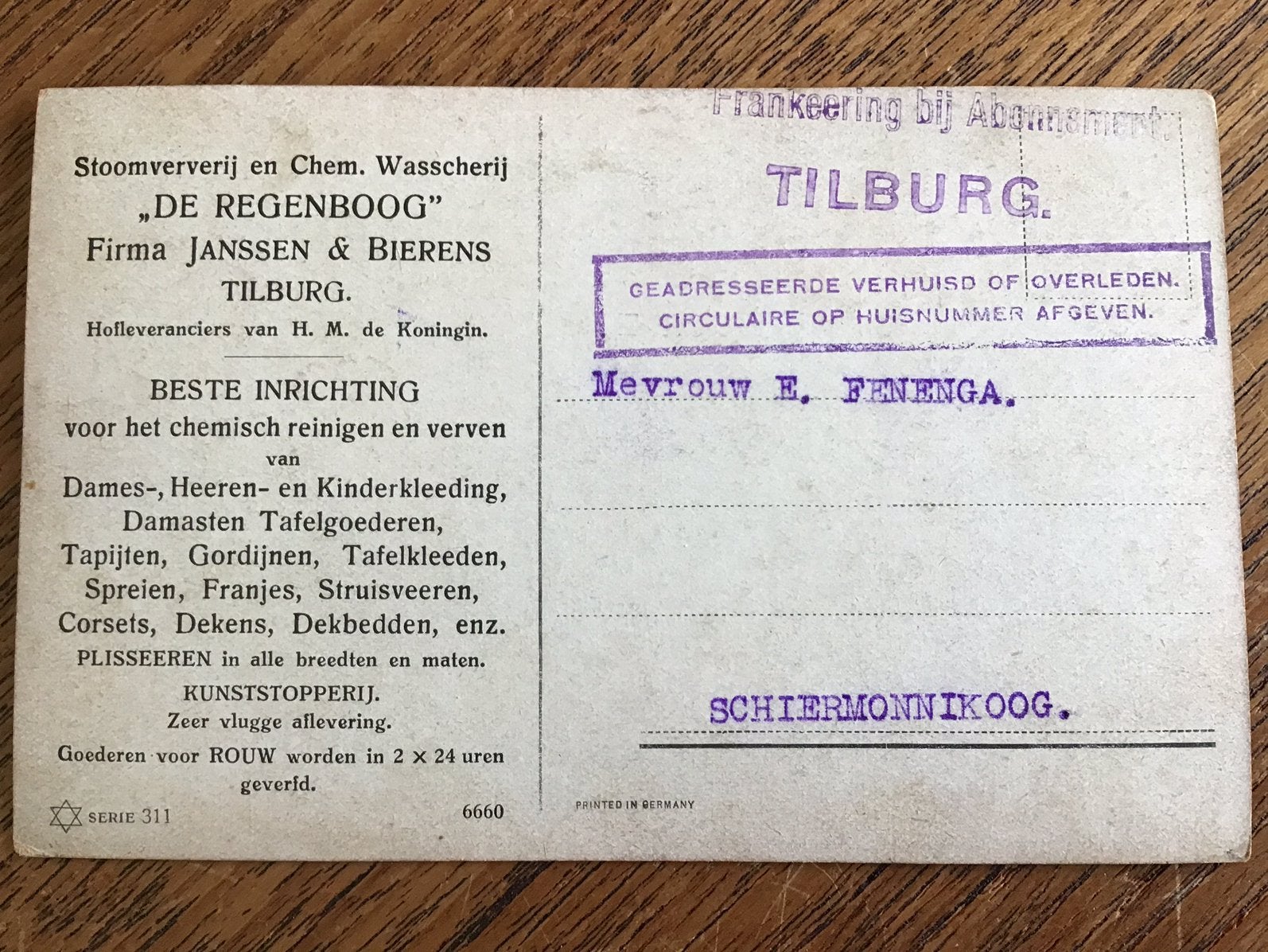 Tilburg - Wasscherij “DE REGENBOOG” / zie ook de stempel, Ophalen of Verzenden