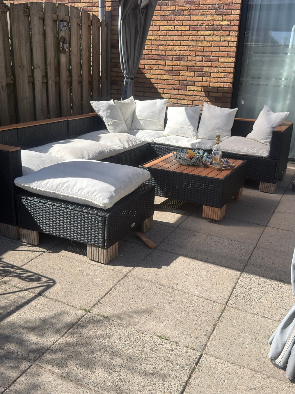 VidaXL XXL Loungeset 7-delig Zwart + Tafel + Kussens, Ophalen, Gebruikt, Meer dan 8 zitplaatsen, Loungeset