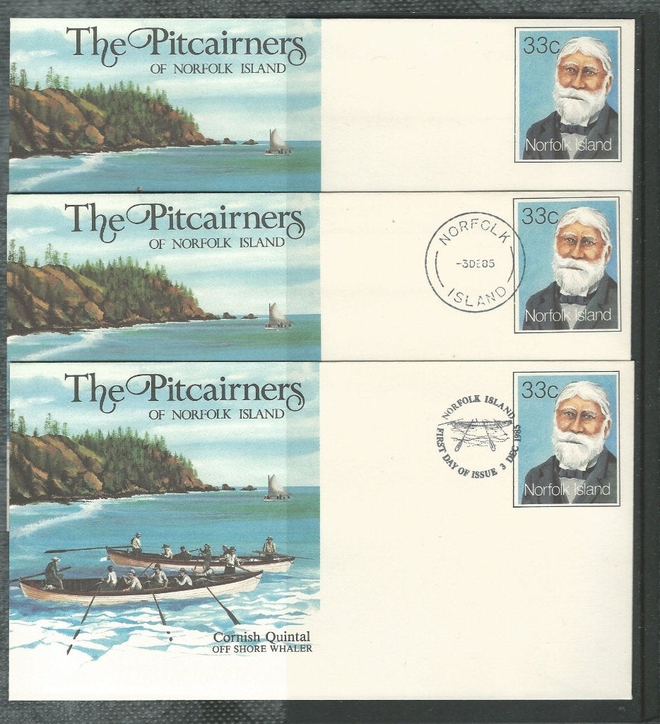 NORFOLK 1985 3x 33c. Cornish Quintal Pre-stamped Envelopes, Verzenden