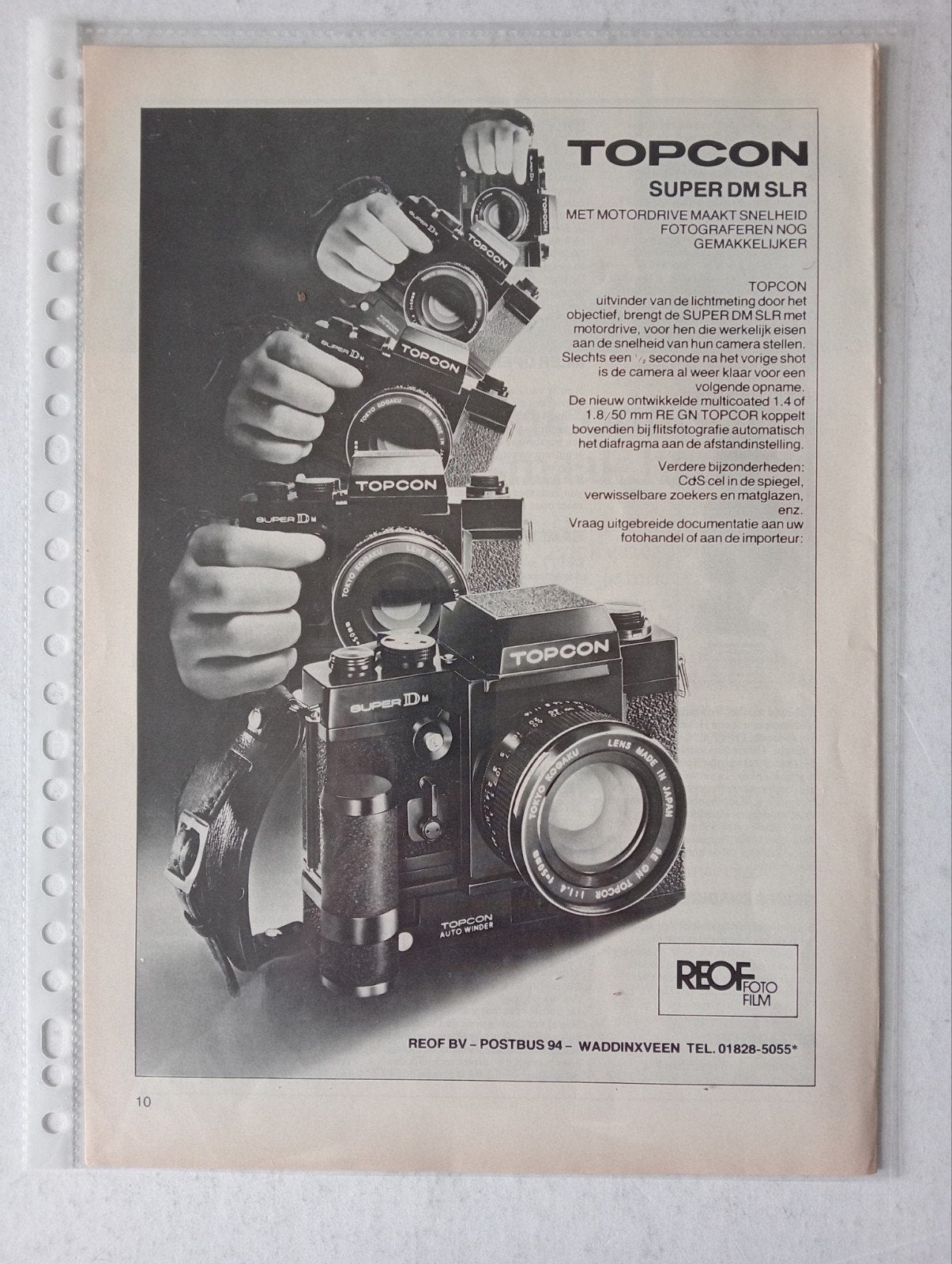 Vintage Topcon Super DM SLR camera advertentie jaren '70, Ophalen of Verzenden, Knipsel(s)