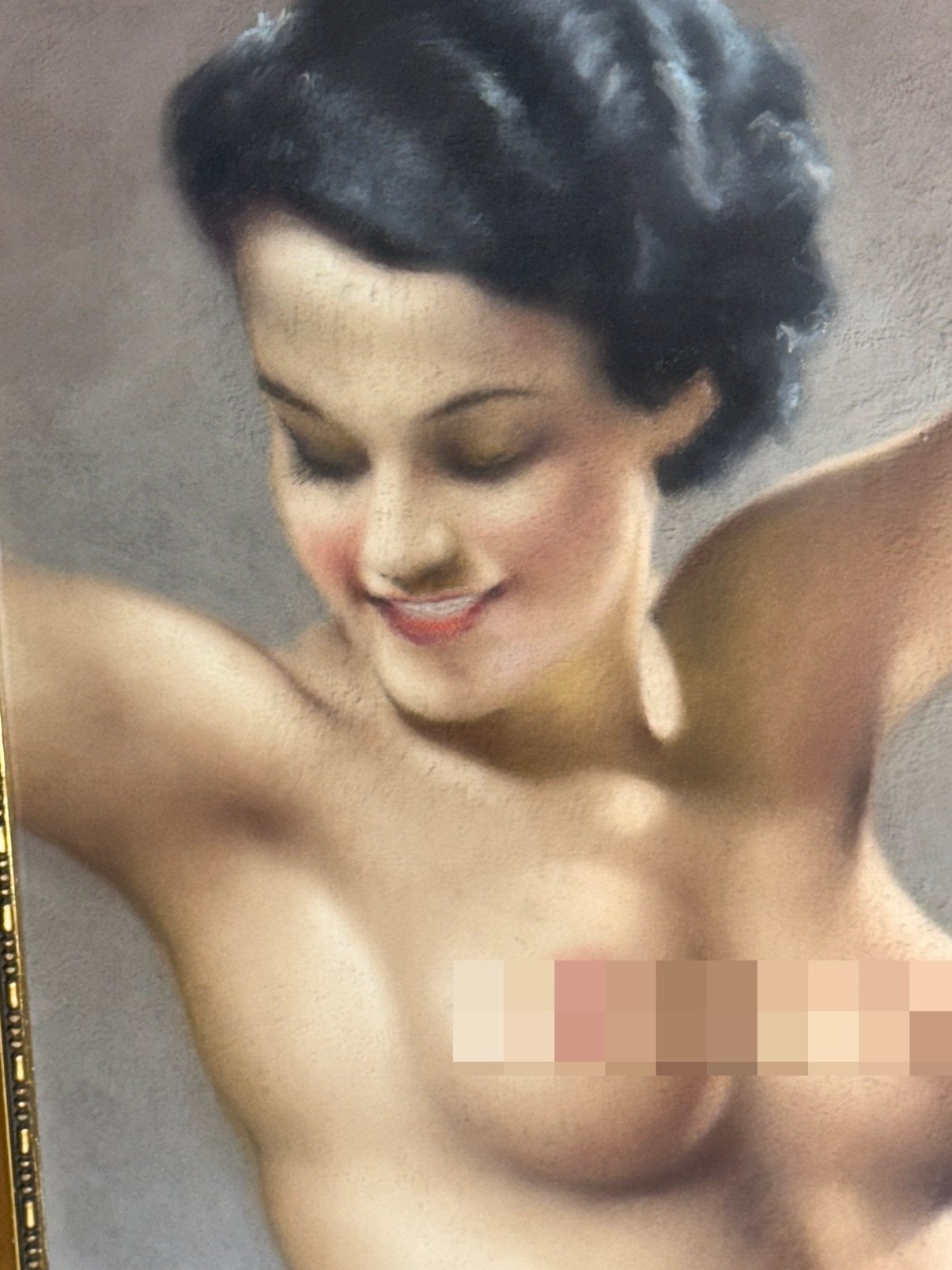 Prachtig art deco pastel / krijt  schilderij dame S. Diosi, Ophalen of Verzenden