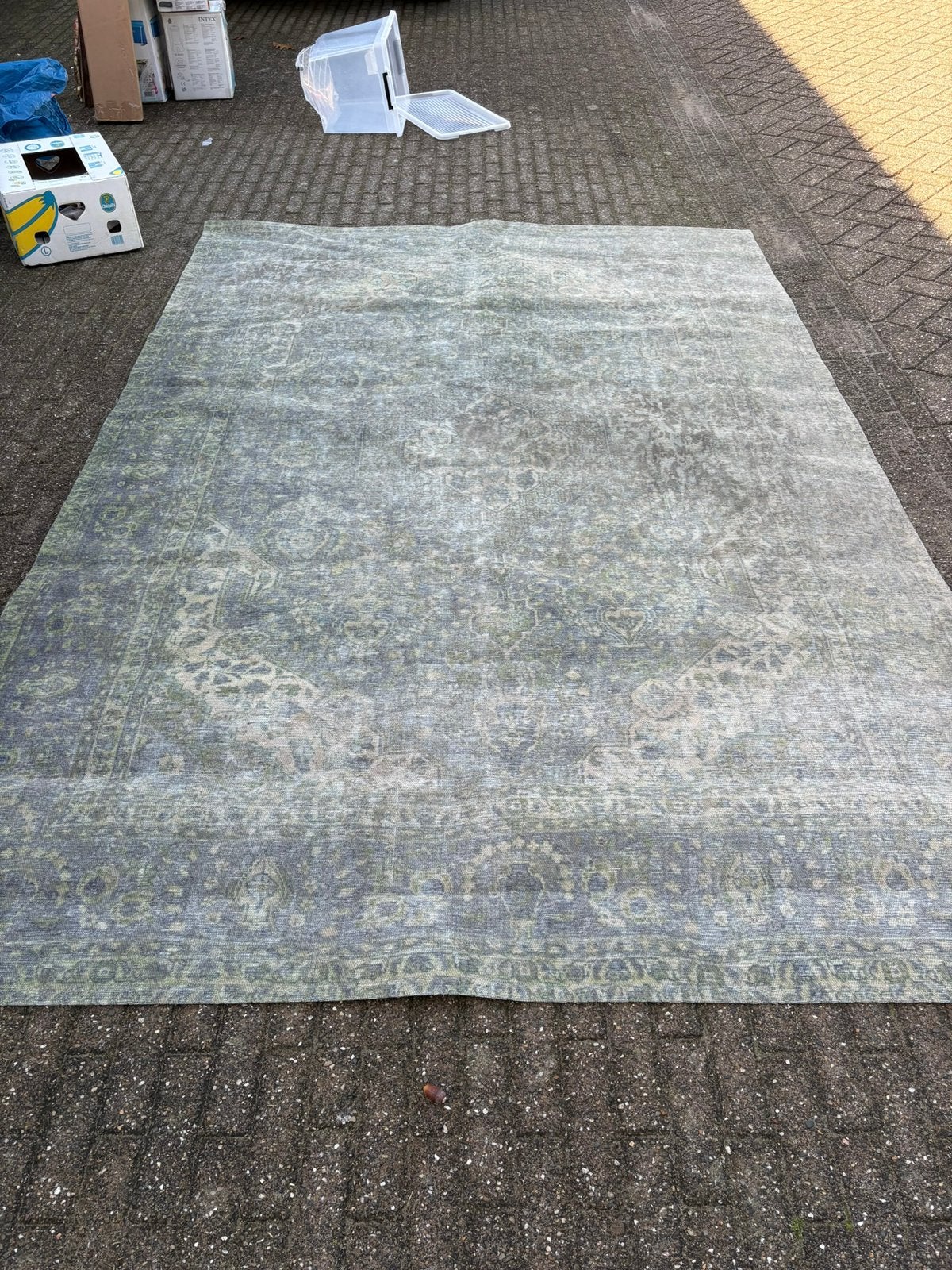 Groen vloerkleed met patroon 200x290, Huis en Inrichting, Ophalen, Gebruikt, 200 cm of meer, 200 cm of meer