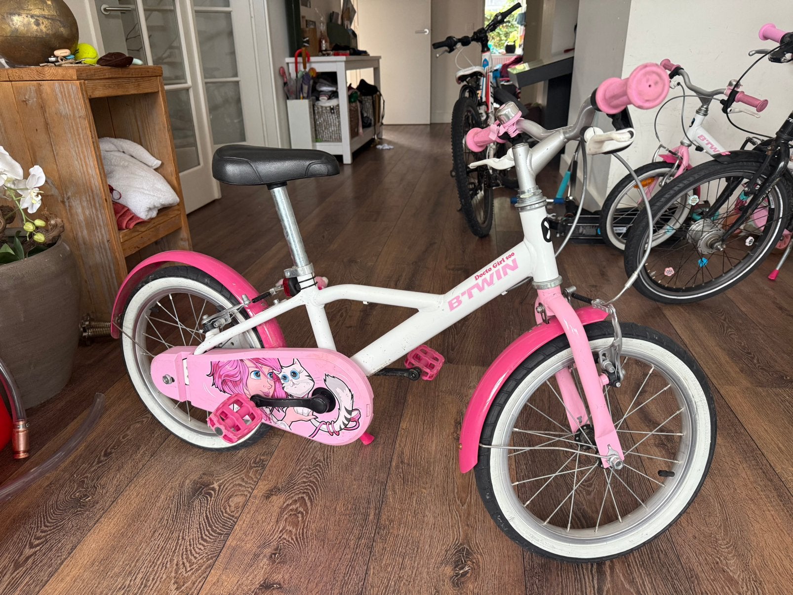 B’TWIN Docto Girl 500 meisjesfiets 16 inch (evt 2x), Ophalen, Velgrem, 16 inch, Handrem