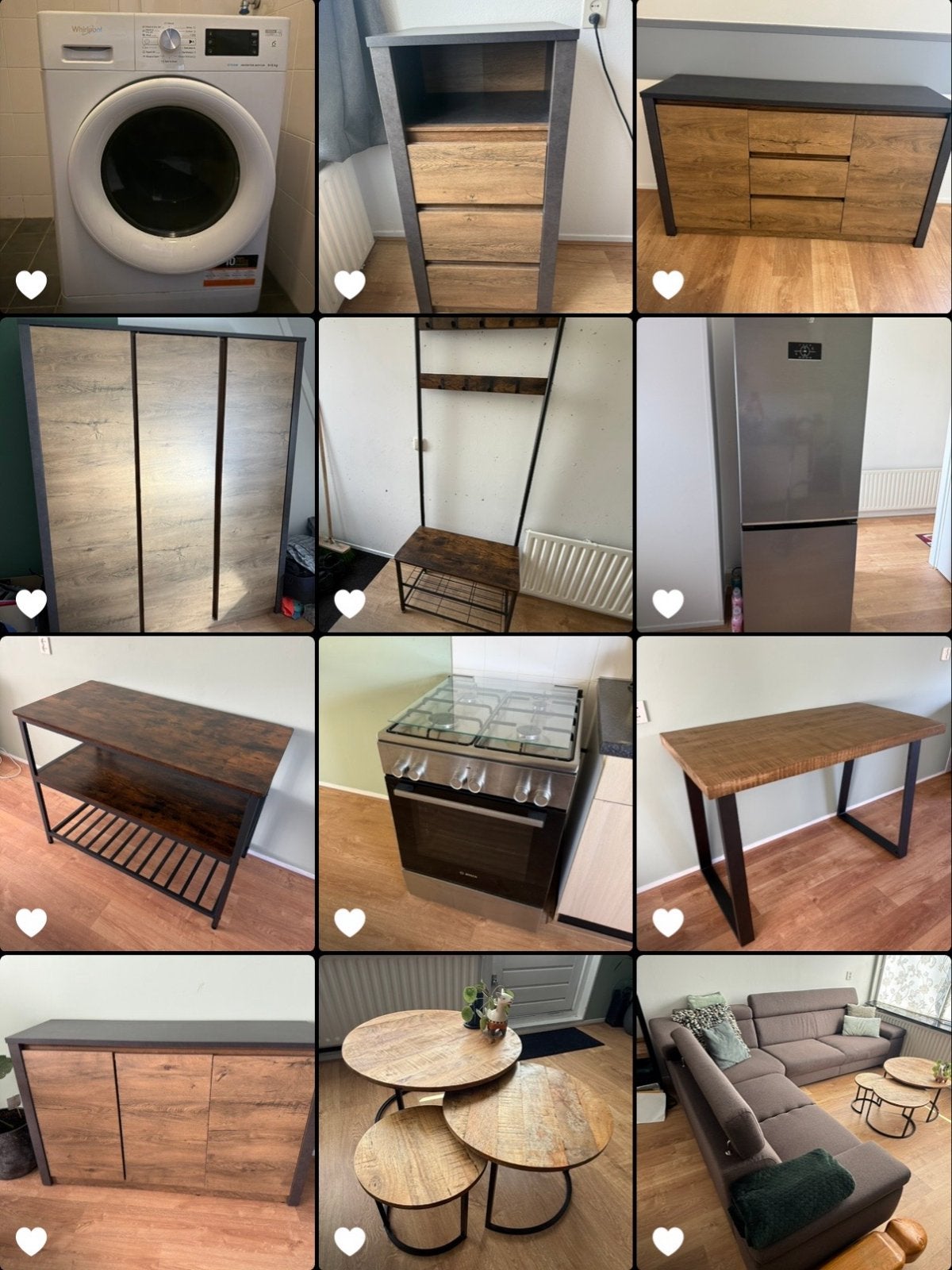 Complete inboedel: wasmachine, koelkast, fornuis en meubels, Ophalen
