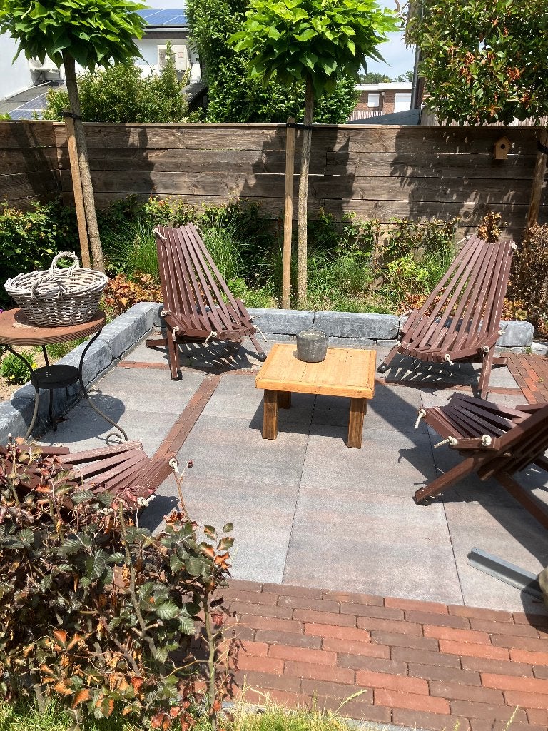 Unieke houten tuinstoelen, 4 zitplaatsen, Gebruikt, Ophalen of Verzenden, Stoel