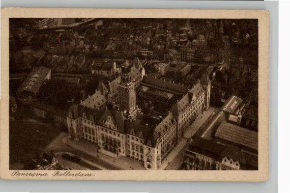 Rotterdam Panorama Nieuwe Stadhuis+omgeving KLM opname, Verzenden, 1920 tot 1940, Ongelopen, Zuid-Holland