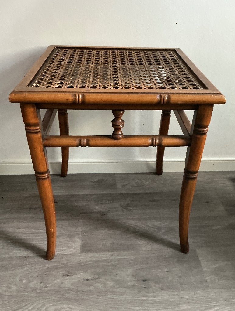 Vintage retro jaren 70 bijzettafel faux bamboo style, Huis en Inrichting, Tafels | Bijzettafels, Minder dan 55 cm, Gebruikt, Vierkant