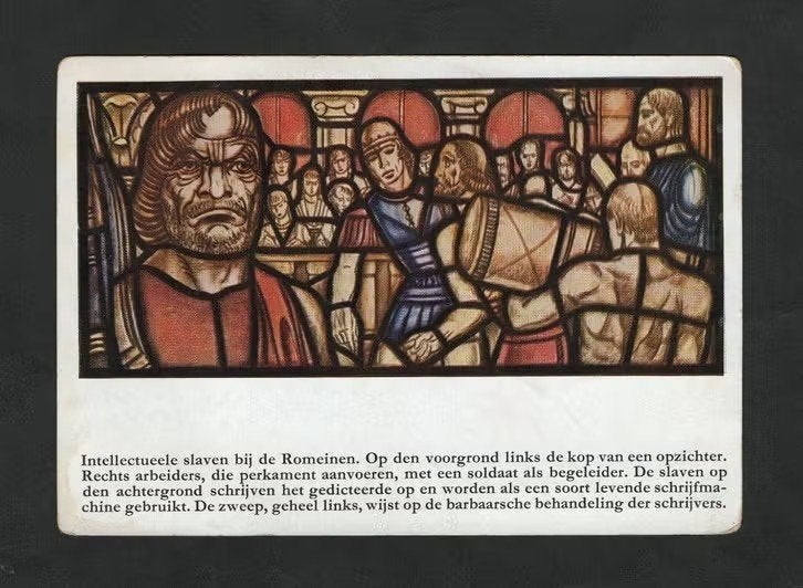 Beekbergen Troelstra-Oord Glas-In-Lood Slaven bij Romeinen., Ophalen of Verzenden, 1940 tot 1960, Ongelopen, Gelderland