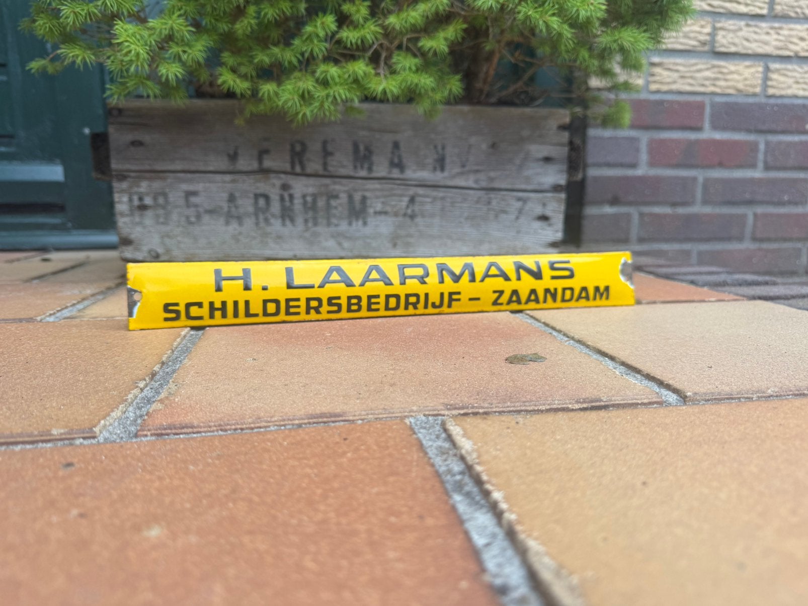Oud emaille reclame bordje schilder laarmans Zaandam, Tuin en Terras, Ophalen of Verzenden, Zo goed als nieuw, Hout