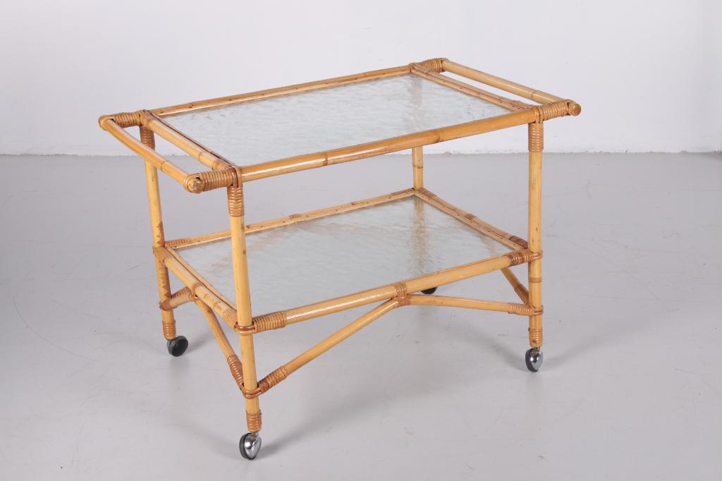Vintage bamboe trolley, Huis en Inrichting, Overige materialen, Minder dan 55 cm, Gebruikt, Bohemian