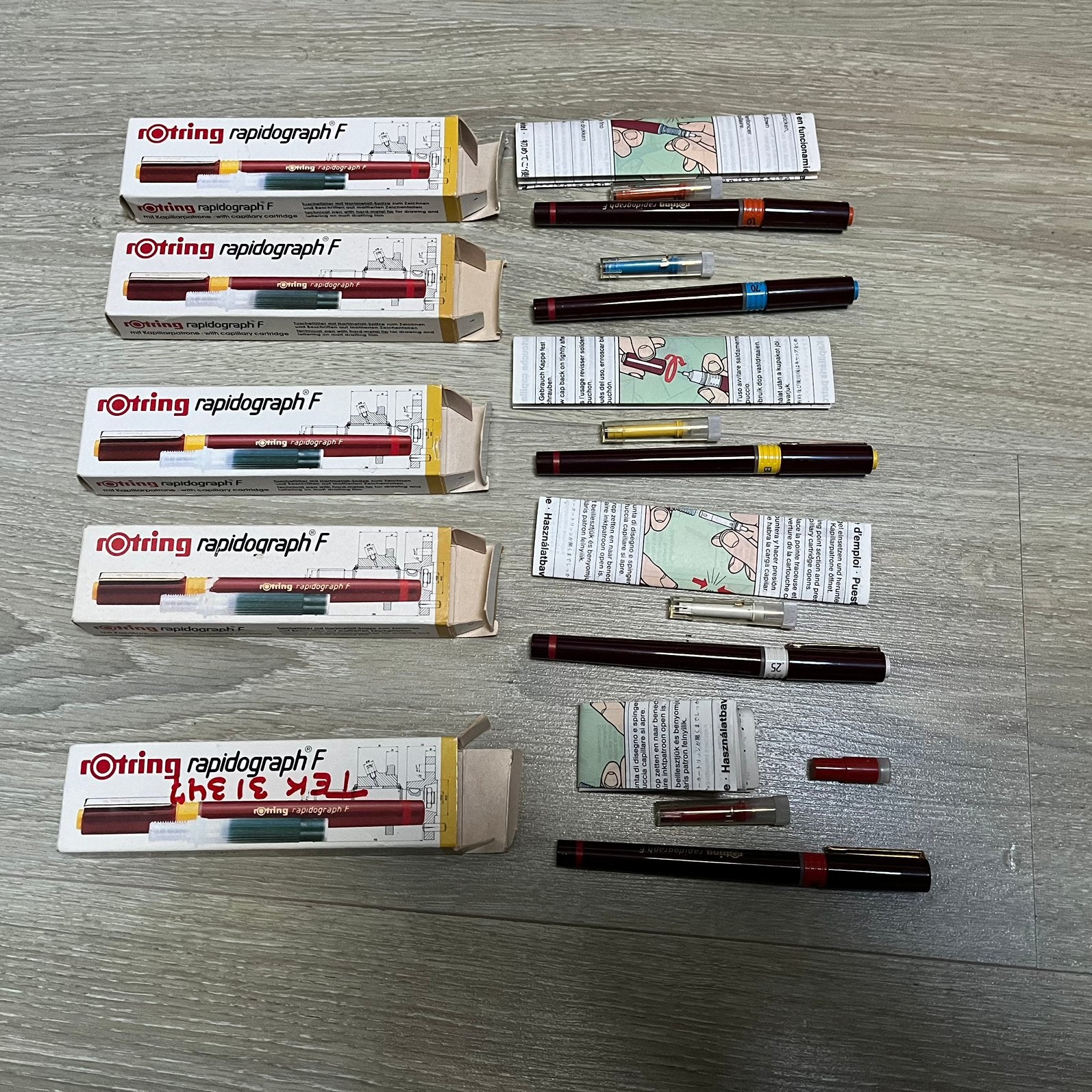 5 x  rOtring technische tekenpennen (Rapidograph F ), Ophalen of Verzenden, Zo goed als nieuw, Overige typen