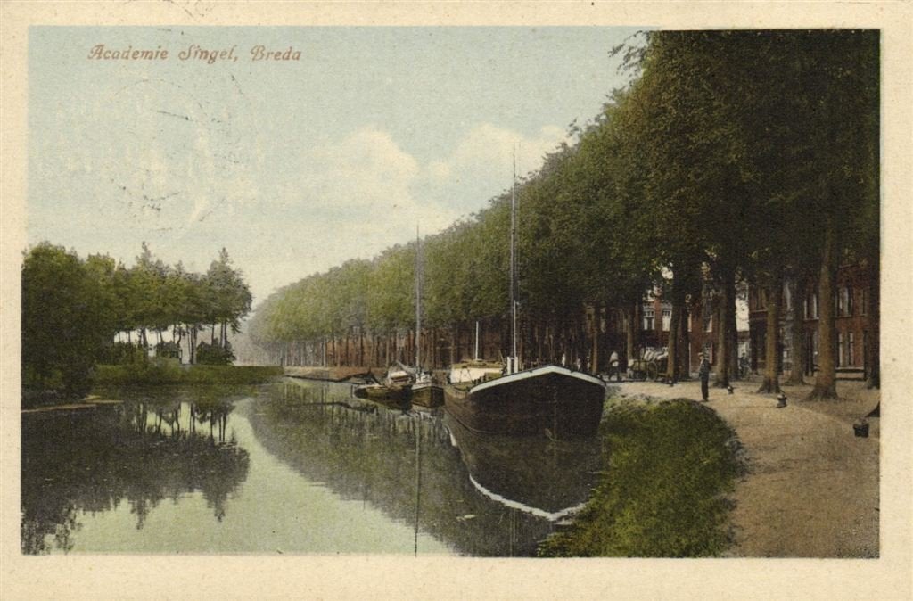Academie Singel, Breda - 1925 gelopen, Verzamelen, Ansichtkaarten | Nederland, Verzenden, 1920 tot 1940, Gelopen, Noord-Brabant