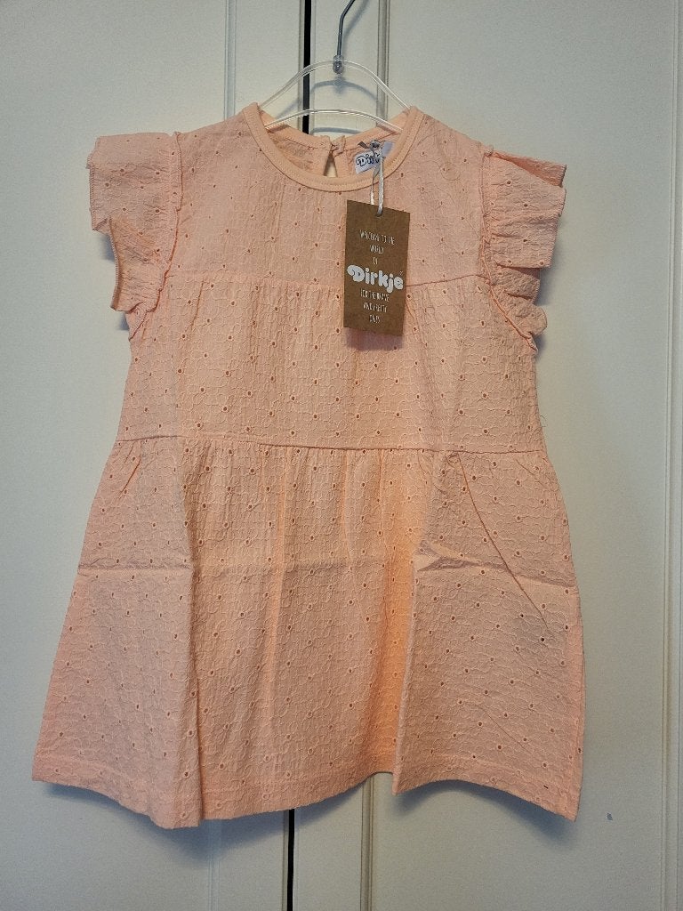 Nieuw! Dirkje jurk, faded peach, broderie, maat 92, Meisje, Dirkje, Nieuw, Ophalen of Verzenden