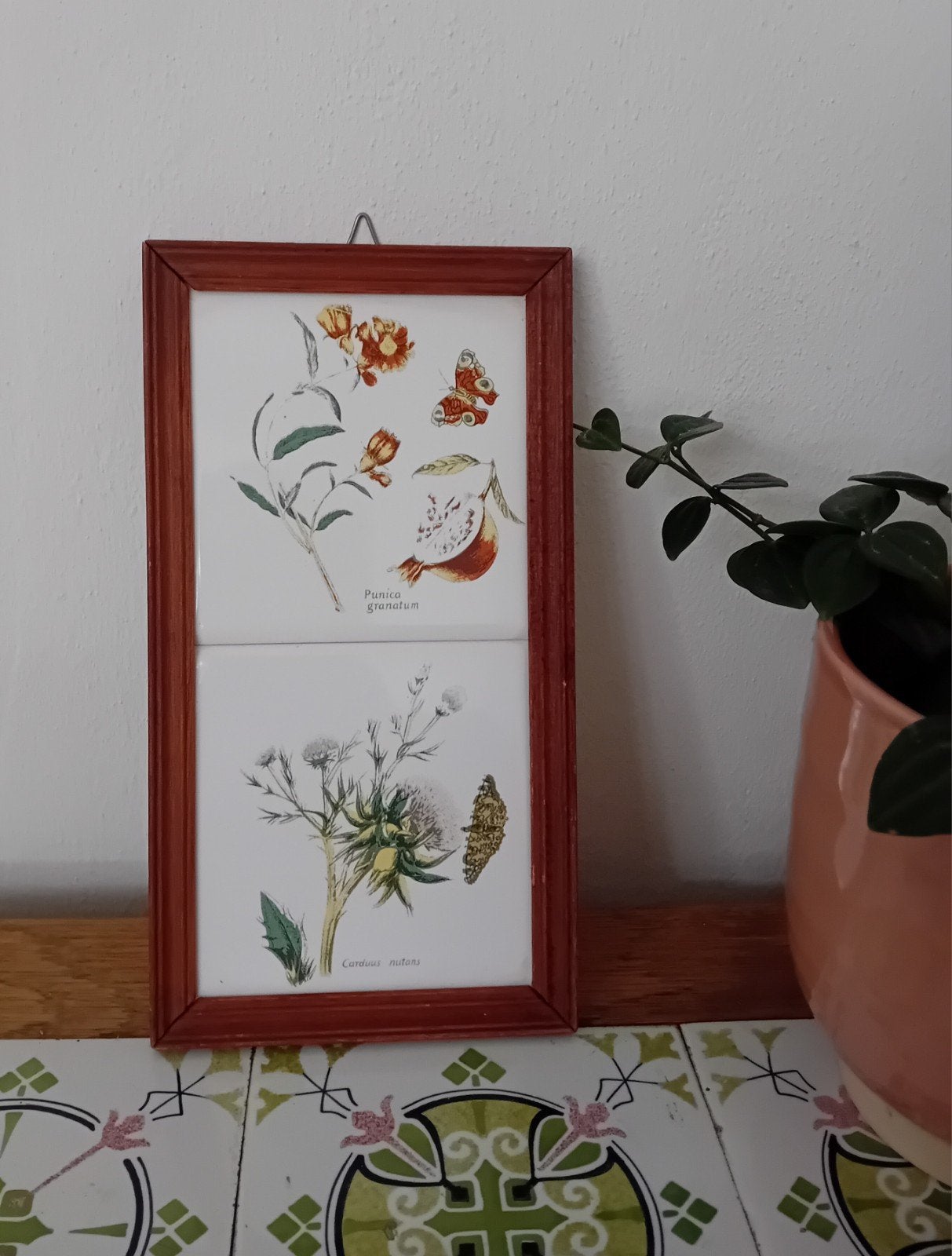 Vintage ingelijste botanische tegels met vlinders, Ophalen of Verzenden