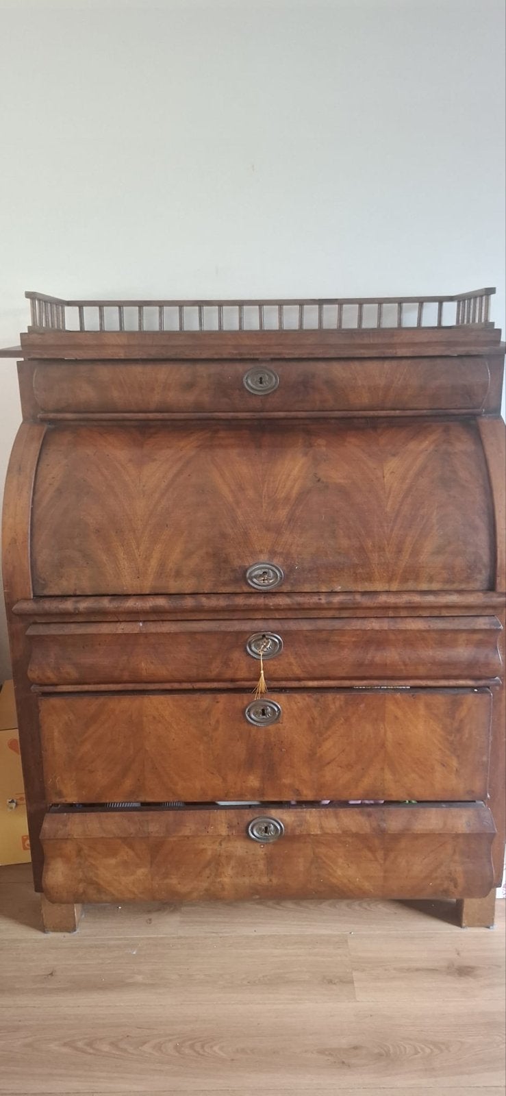 Antiek secretaire met rolluik en lades, Ophalen of Verzenden