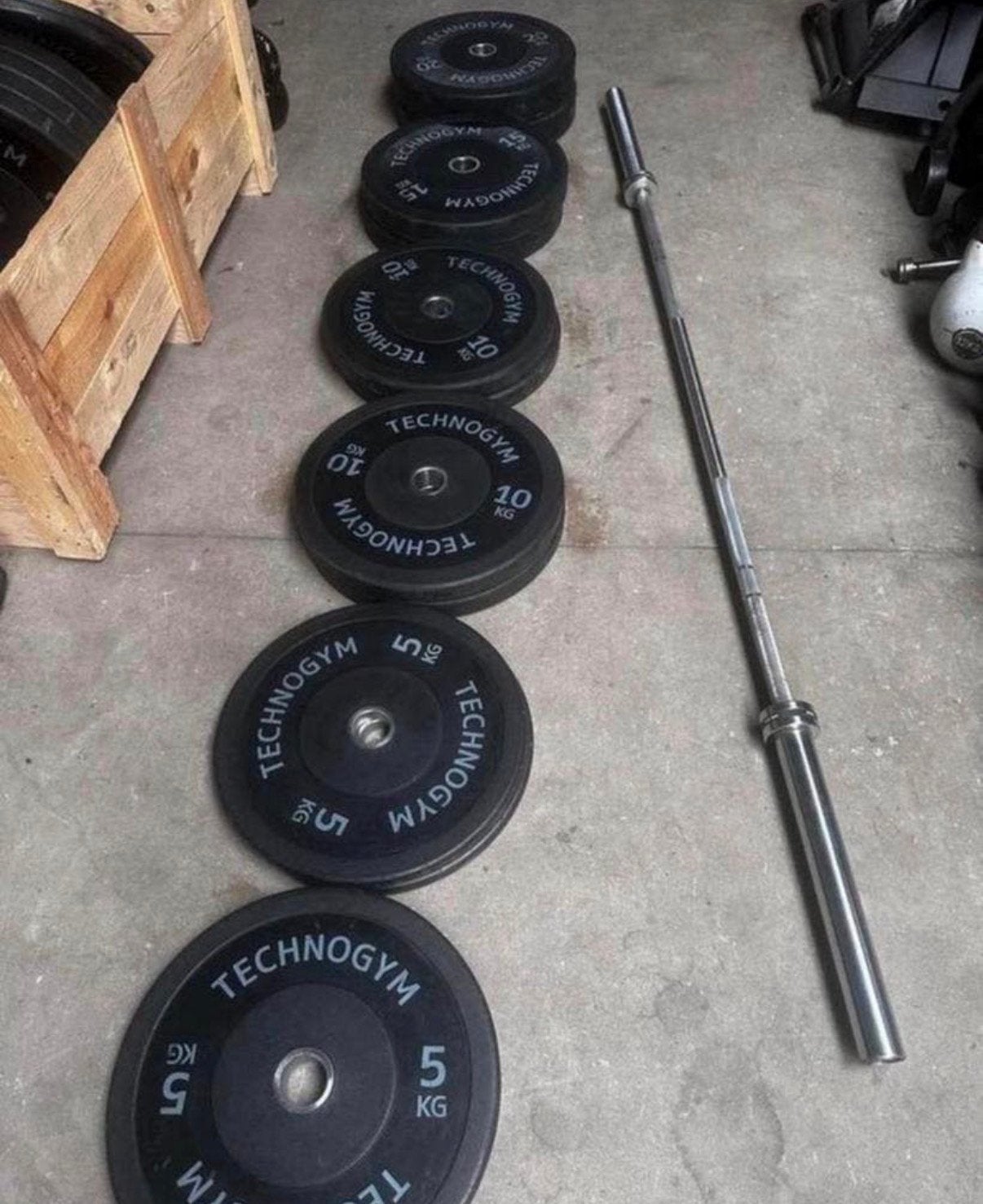 130kg Technogym Bumperplates, Technogym Barbell 220cm, Ophalen, Gebruikt, Halterschijven