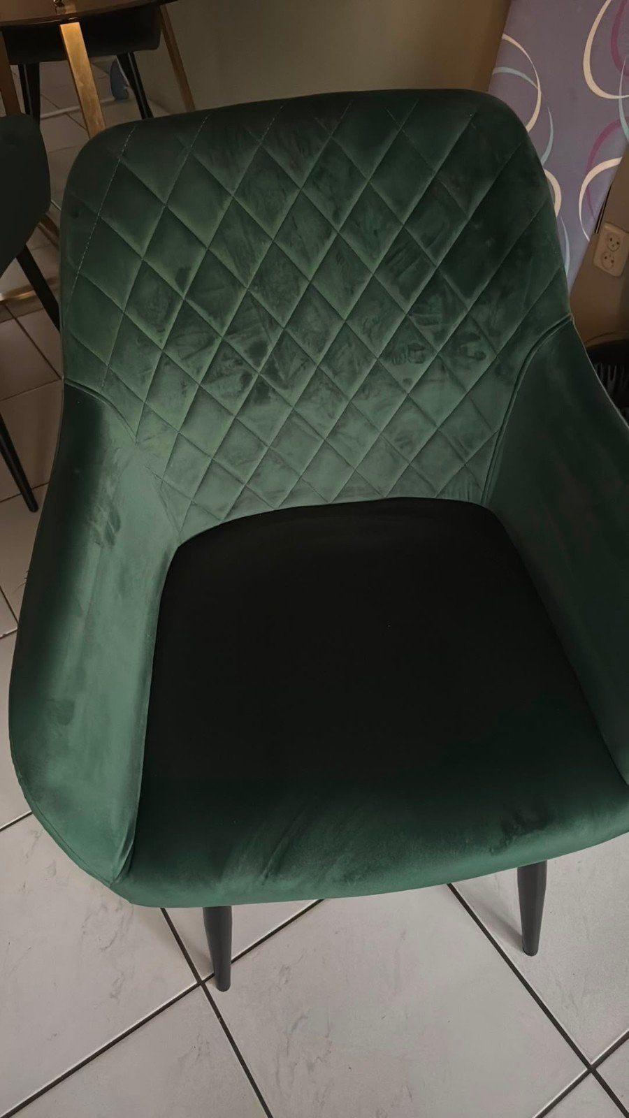 4 groene velvet stoelen, Ophalen, Overige kleuren, Velours, Zo goed als nieuw