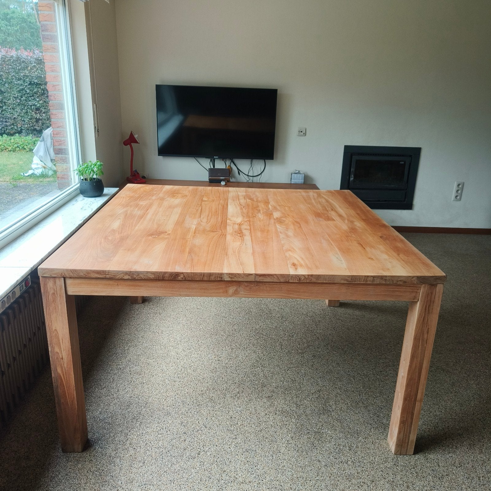 Deugdelijke kwaliteitsvolle robuuste vol houten teak tafel, Huis en Inrichting, Tafels | Eettafels, Ophalen, Teakhout, 200 cm of meer