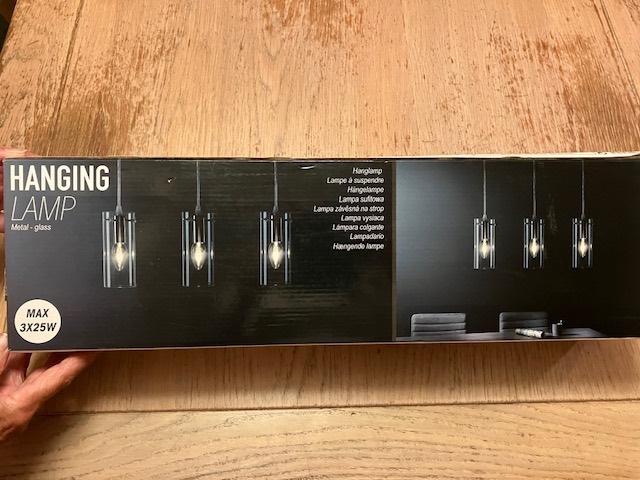 hanglamp met 3 kelken glas en metaal, Huis en Inrichting, Lampen | Hanglampen, Ophalen of Verzenden, Zo goed als nieuw, Glas, Minder dan 50 cm