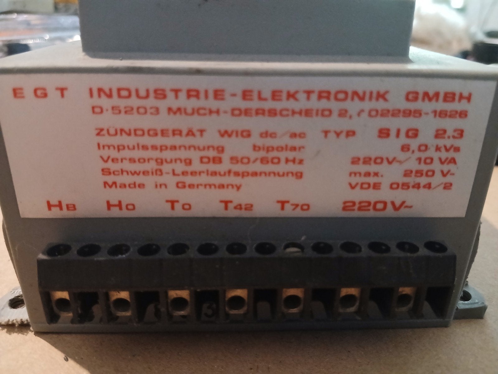 EGT Industrie-Elektronik Zündgerät WIG dc/ac SIG 2.3, Doe-het-zelf en Verbouw, Elektra en Kabels, Ophalen of Verzenden, Gebruikt