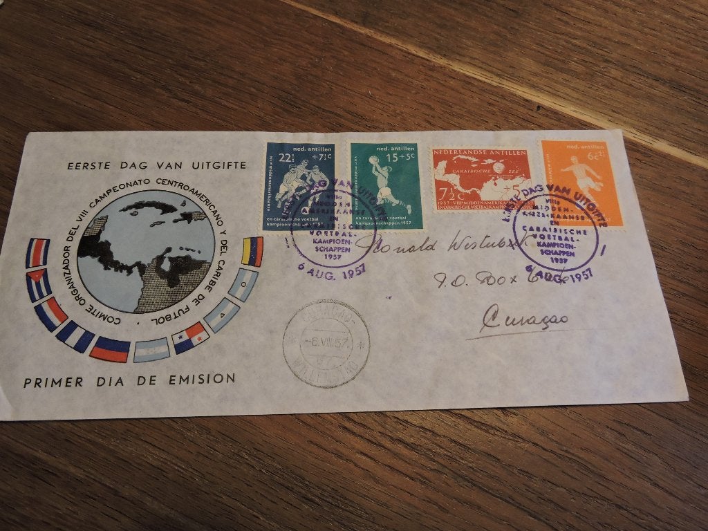 fdc nederlandse antillen  E  E3_1M – 6 augustus 1957, Ophalen of Verzenden, Gestempeld