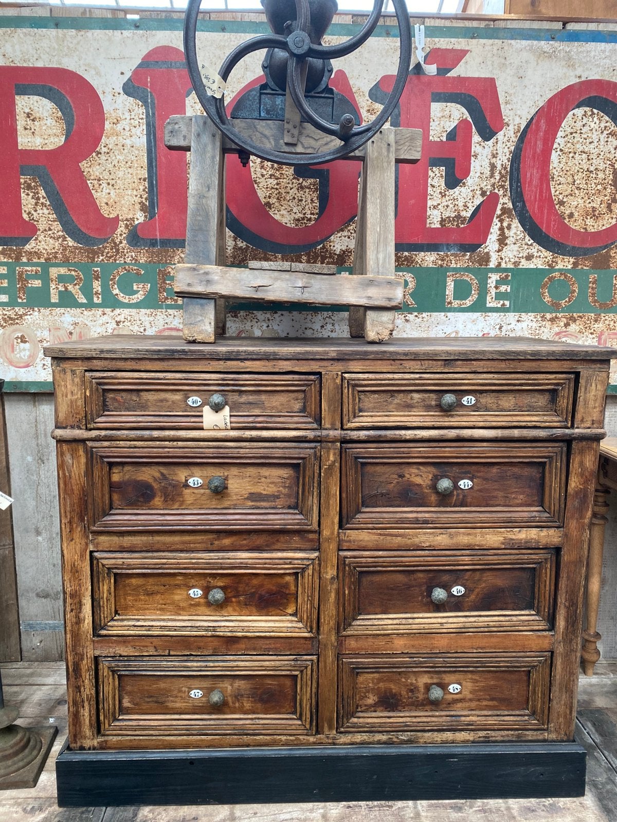 Stoere Franse kast ladekast met nummers, Ophalen, Gebruikt, 100 tot 150 cm, 100 tot 150 cm