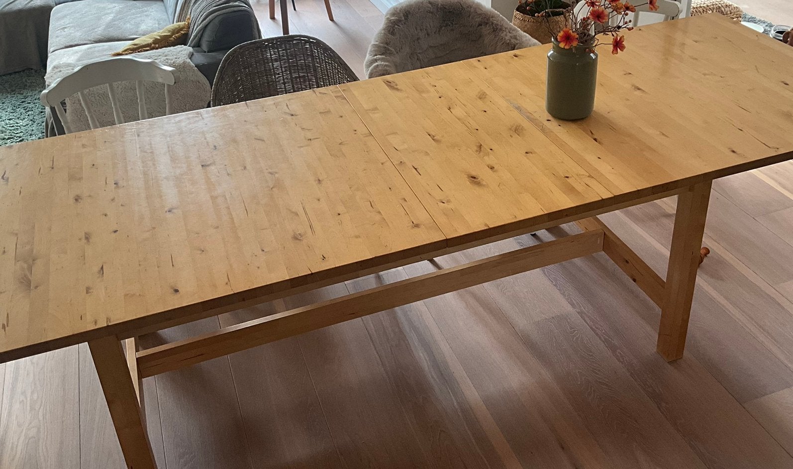 Eettafel massief beuken, Ophalen, 100 tot 150 cm, 200 cm of meer, Zo goed als nieuw