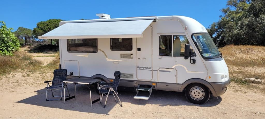 Camper Hymer B574 Bj 2003 Wit Leren Bekleding, Caravans en Kamperen, Campers, Integraal, Fiat, 6 tot 7 meter, L-zit