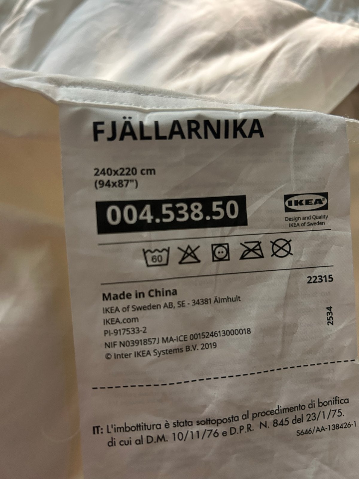 IKEA FJÄLLARNIKA Dekbed 240x220 cm, Ophalen, Tweepersoons, IKEA, Wasbaar