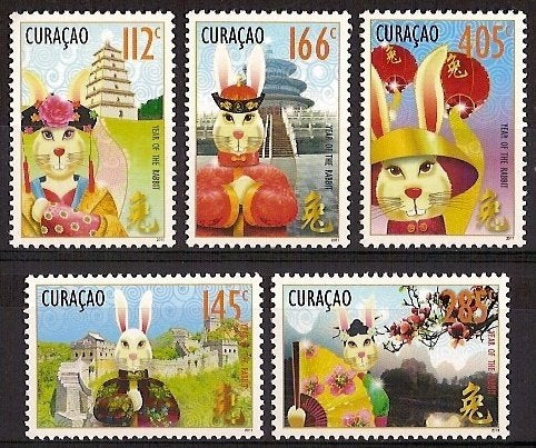 Curacao 14/8 postfris Jaar van het konijn 2011, Postzegels en Munten, Ophalen of Verzenden, Postfris