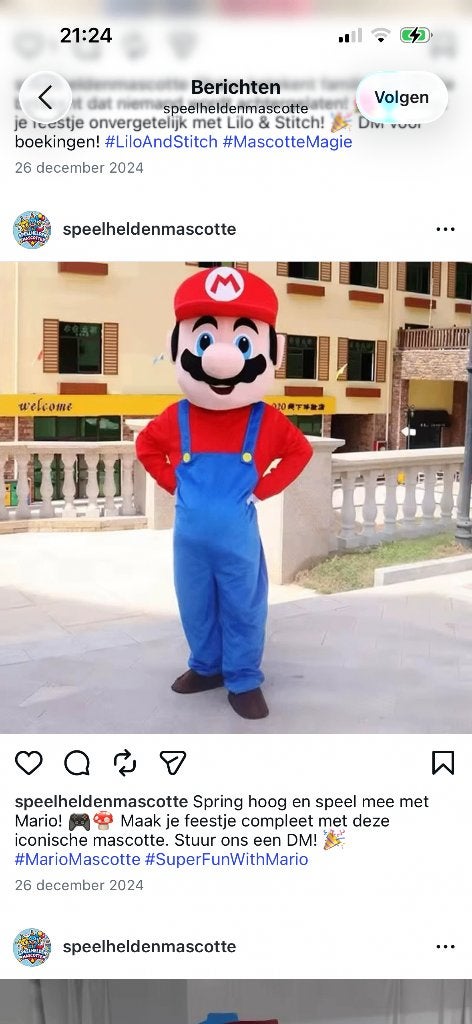 Mario mascotte verhuur, Ophalen of Verzenden, Nieuw, Verjaardag