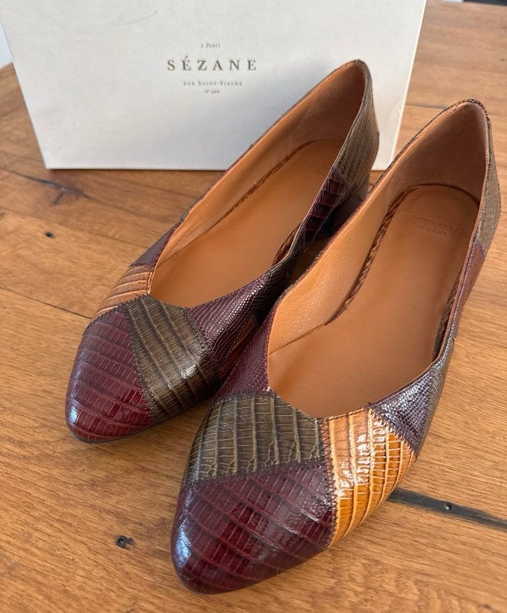 Sezane Ballerina's Maat 42 - Patchwork Print, Bruin, Nieuw, Ballerina's, Ophalen of Verzenden