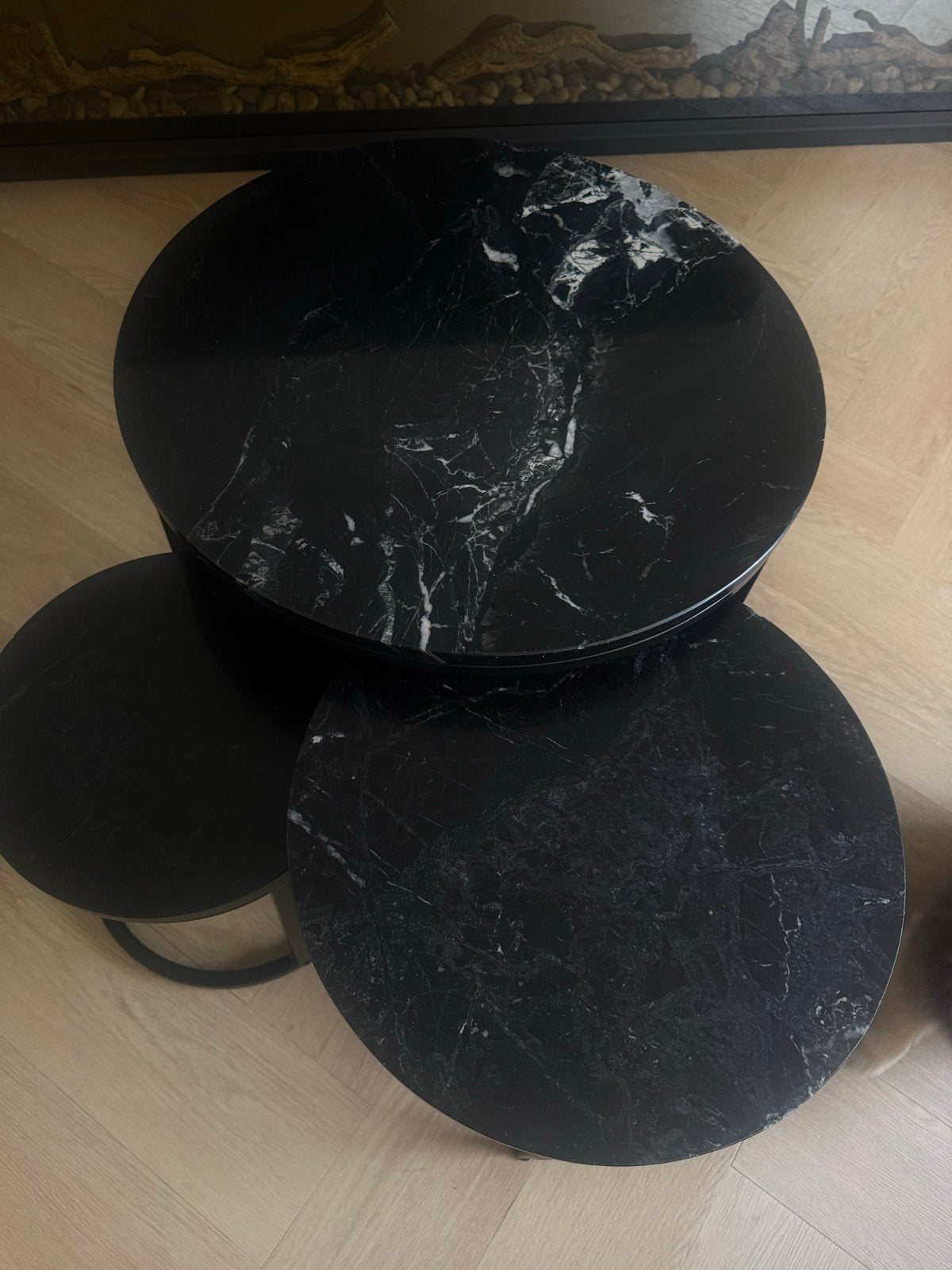Set van 3 marmeren salontafels - Zwart, Ophalen, Overige materialen, Minder dan 50 cm, Rond