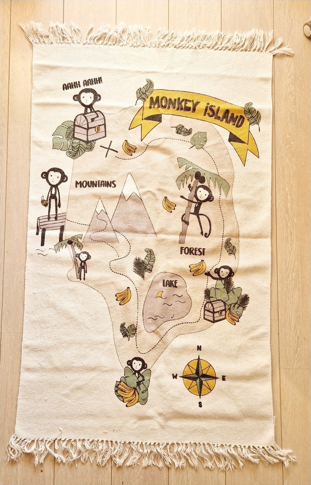 Jolein Vloerkleed Monkey Island - Speelkleed Kinderkamer, 100 tot 150 cm, Groen, Zo goed als nieuw, Rechthoekig