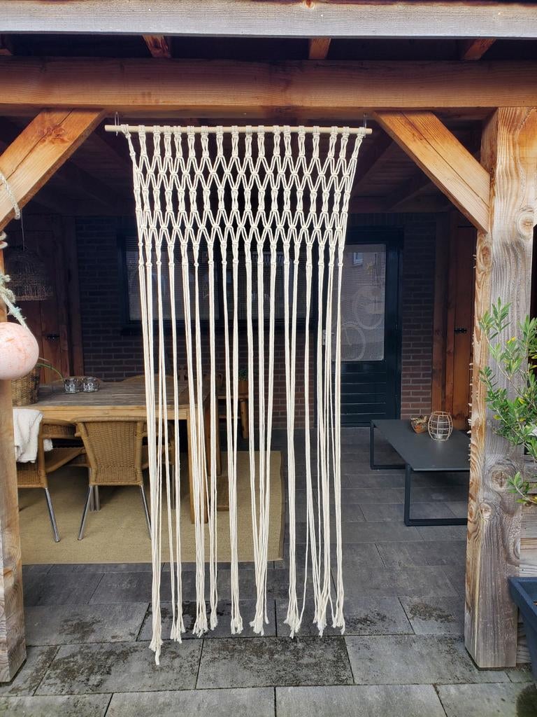 Macramé vliegengordijn / deurhanger, Nieuw, Crème, Bohemian, Macramé, Handgemaakt, 150 tot 200 cm