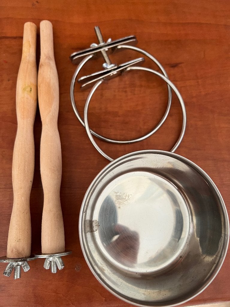 Vogel voerbak en zitstok, Ophalen of Verzenden, Gebruikt, Eten en Drinken