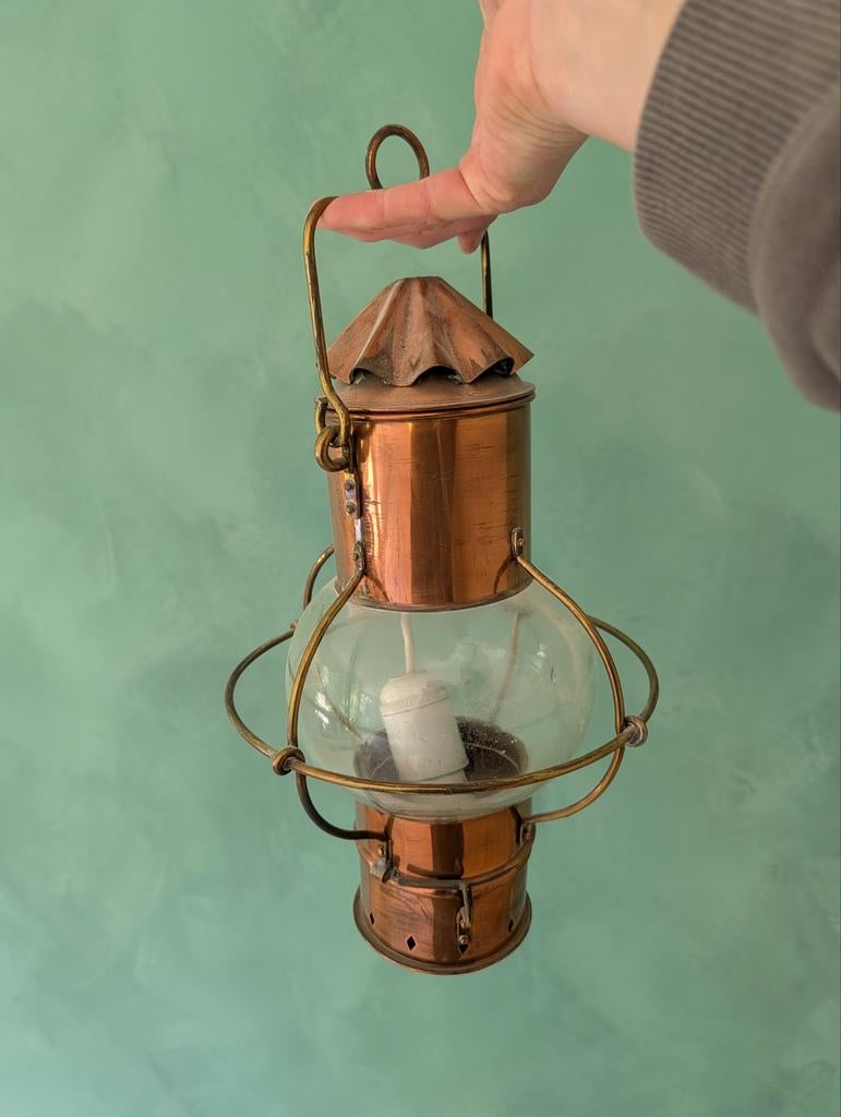 Vintage Koperen Stormlamp - Decoratieve Scheepslamp, Ophalen of Verzenden