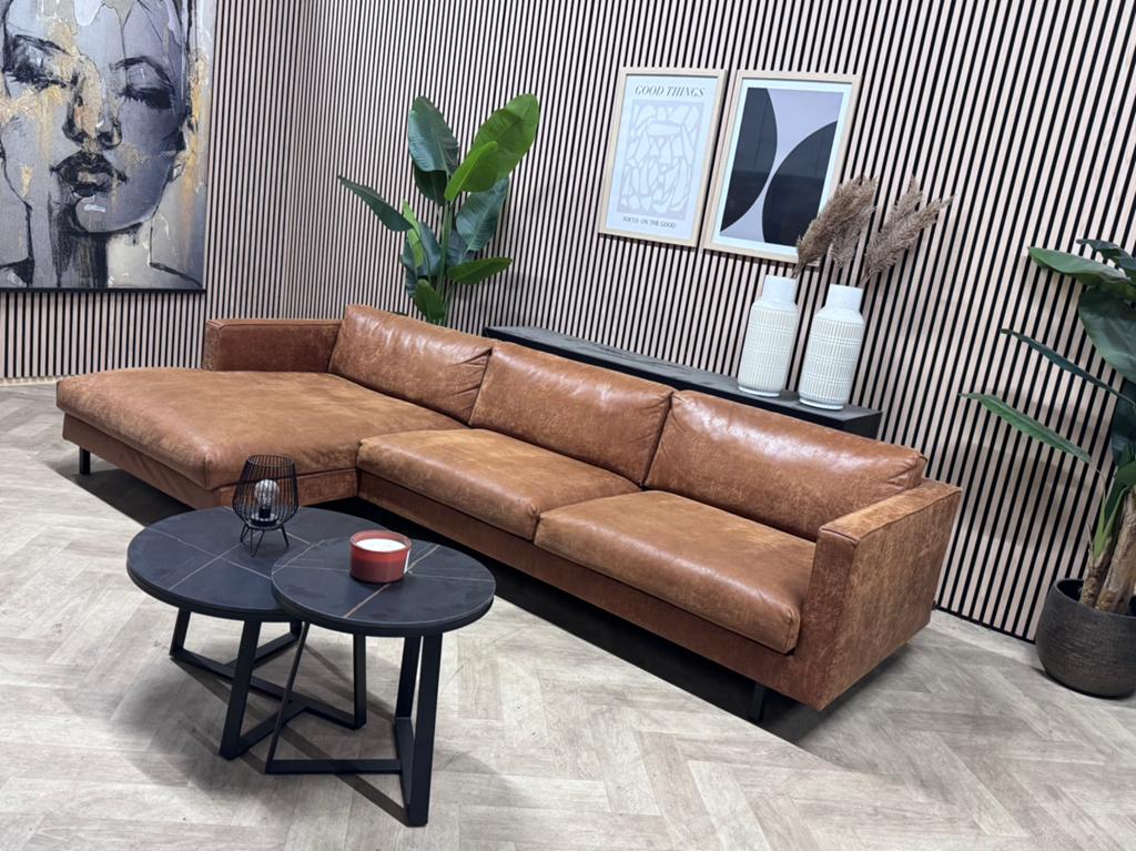 ZGAN Bodilson Chili Hoekbank Microleer - Bruin - 302 x 155, -, -, Hoekbank, Leer