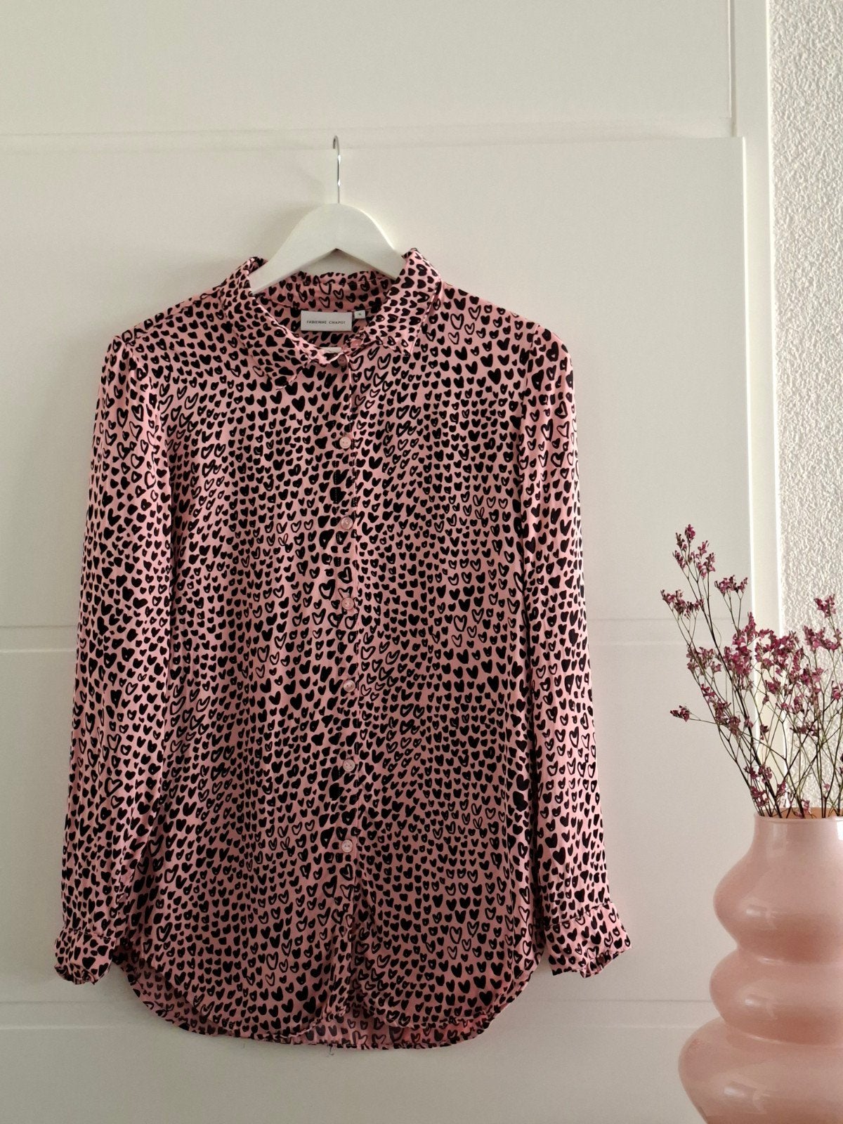Fabiënne Chapot blouse S | Viscose | Roze/zwart | Casualchic, Kleding | Dames, Blouses en Tunieken, Ophalen of Verzenden, Zo goed als nieuw