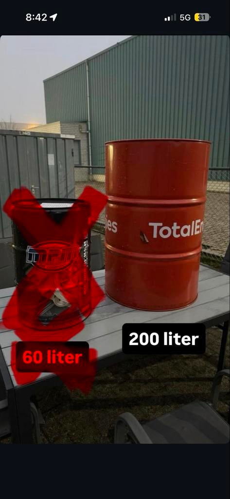 200 liter TotalEnergies olievat, Tuin en Terras, Vuurkorven, Ophalen, Nieuw, Vuurton