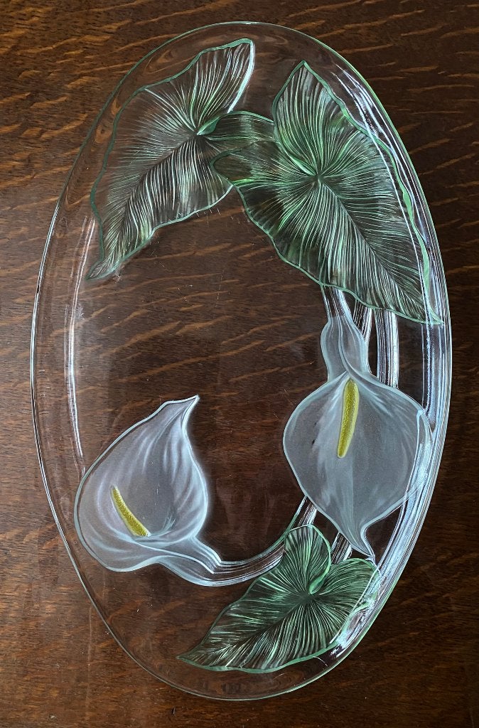 Prachtige vintage ovale glazen serveerschaal, Art Nouveau, Ophalen of Verzenden